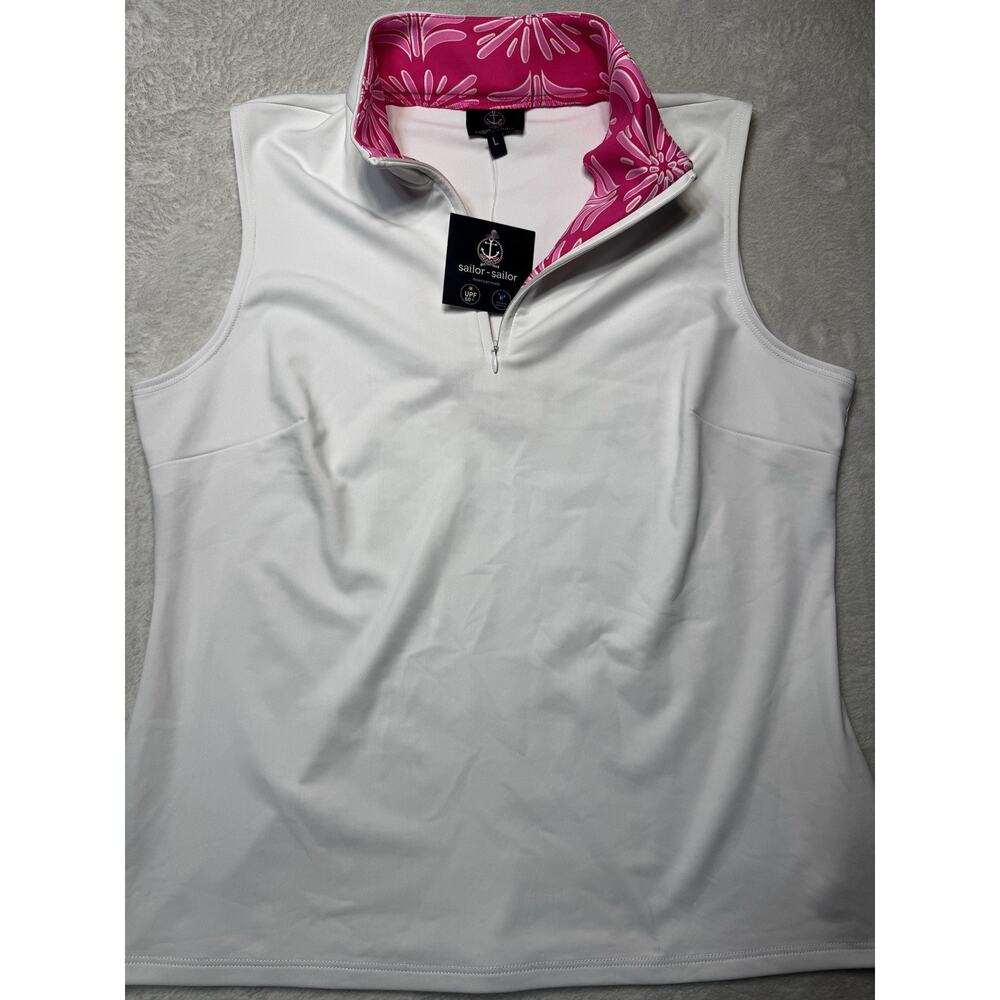 Sailor-Sailor Britt Sleeveless Top White Montauk Daisy Pink SZ L UPF 50+ Resortw